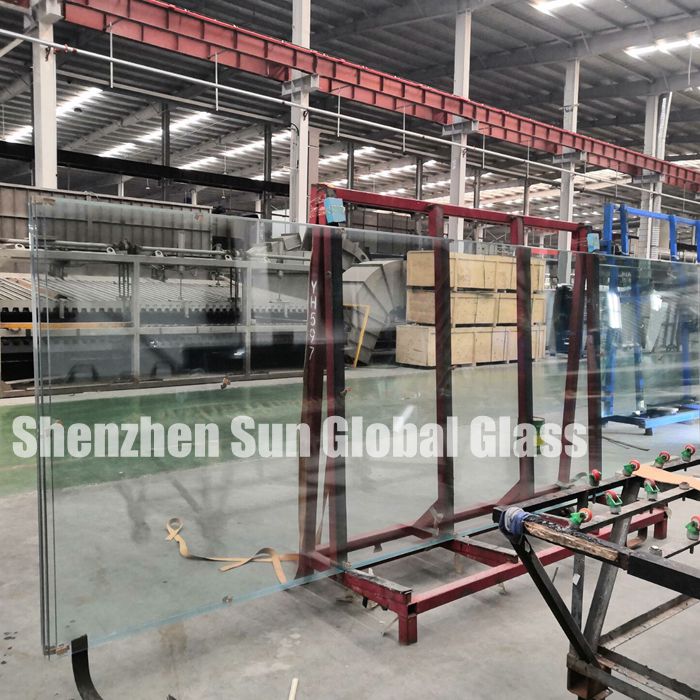 Jumbo size 19mm clear tempered heat soaked glass, 19mm toughened HS glass, 19mm transparent VSG heat soak test glass super large size