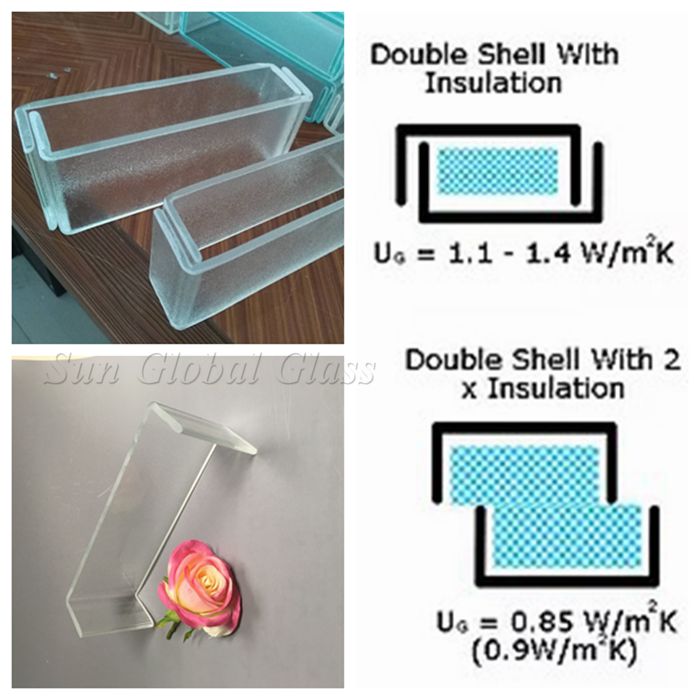 Szklane szyby profili bezpieczeństwa U, profilowany kształt litery U, szkło hartowane