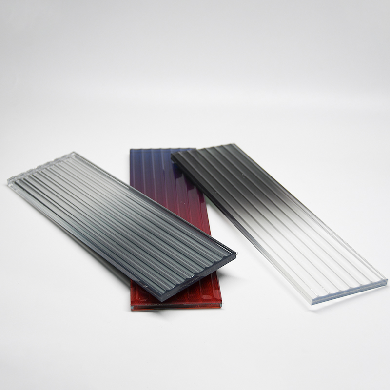Fluted Design Glass Red Gradient Rippled Reeded Ribbed Patterned Figured Textured Laminated Glass For Decoration