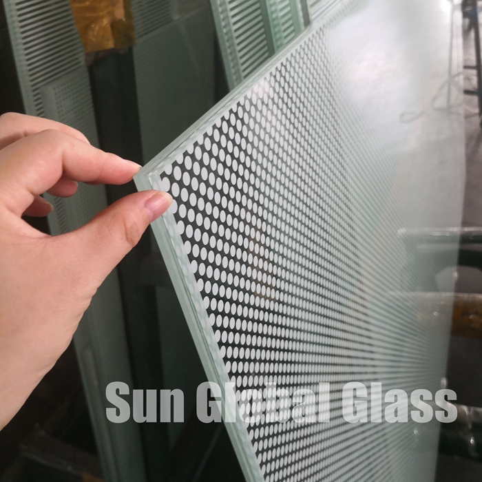 laminated tempered clear glass 4+4mm painted #4 surface 50% pattern white color,9.52mm white color laminated glass 50% pattern dots design,44.4 white dots printed laminated glass