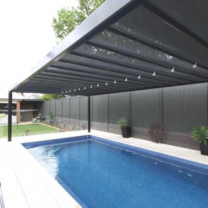 Mái hiên có thể thu vào cho nắp bể bơi, mũ nhựa PVC có thể thu vào động cơ, Pergola gấp tự động điện hiện đại