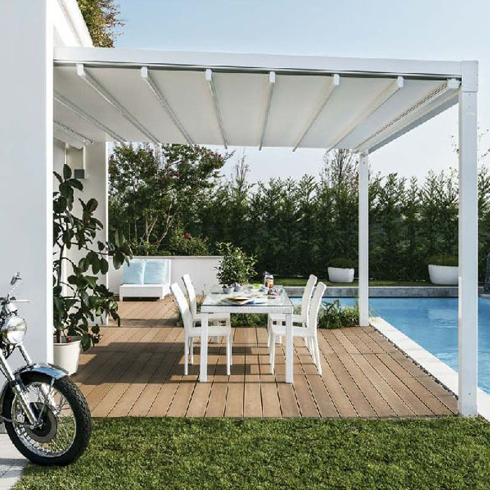 waterproof pvc retractable pergola canopy, gazebo pergola with retractable roof and sides, motorized retractable waterproof pergola covers