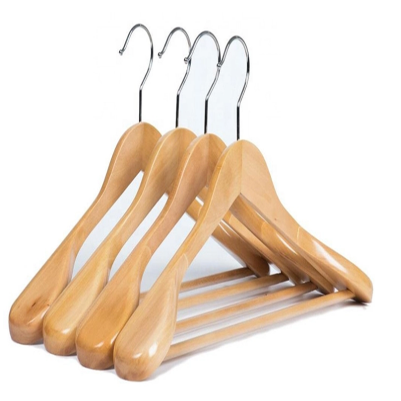 Hommes de haute qualité costume cintre en bois fournisseur de porcelaine noir brillant avec barre de pantalon OU 001