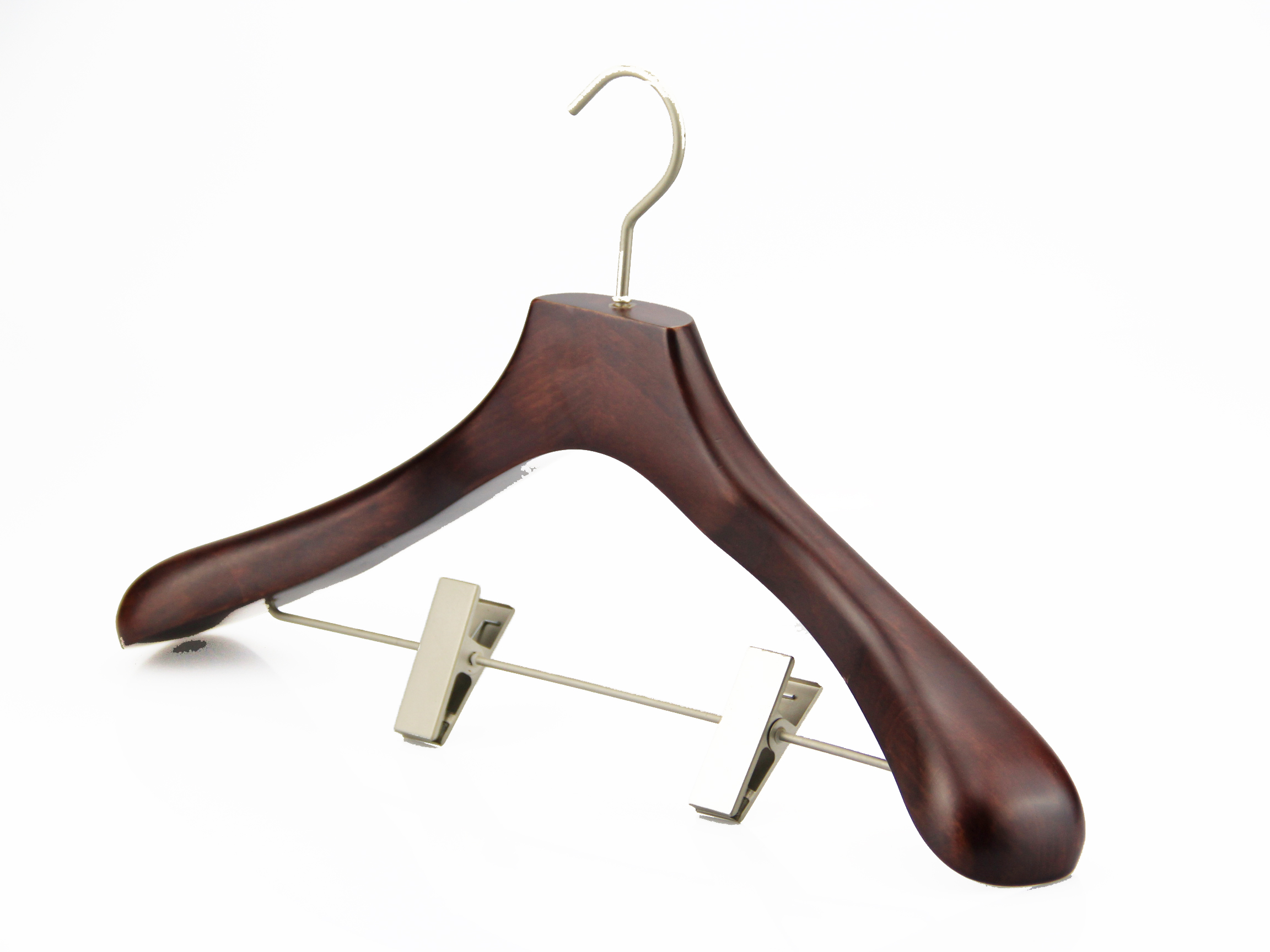 MSW-012 factory custom brand logo men suit wooden hanger with pant clips