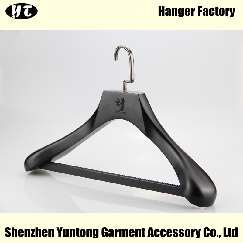 MSW-013 customized black wooden clothes hanger wood material suit hanger with pant bar