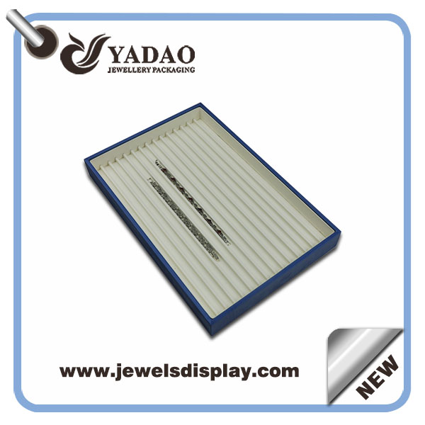 2017 new coming fashionale pu leather cover stackable wooden bracelet display bracelet tray for jewelry show jewelry shop