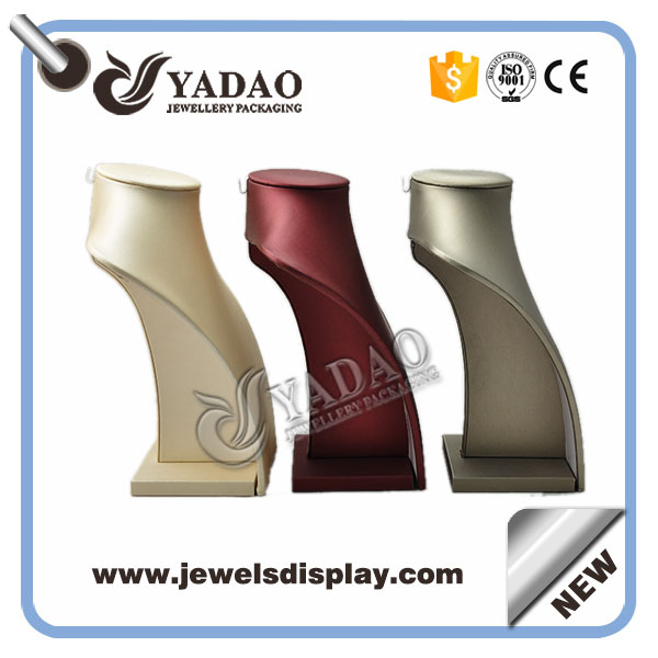 Beautiful leather cover wooden jewelry necklace display stand bust