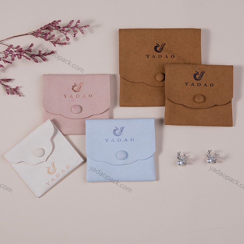 China factory hot stamping logo Custom any color microfiber button jewelry pouch