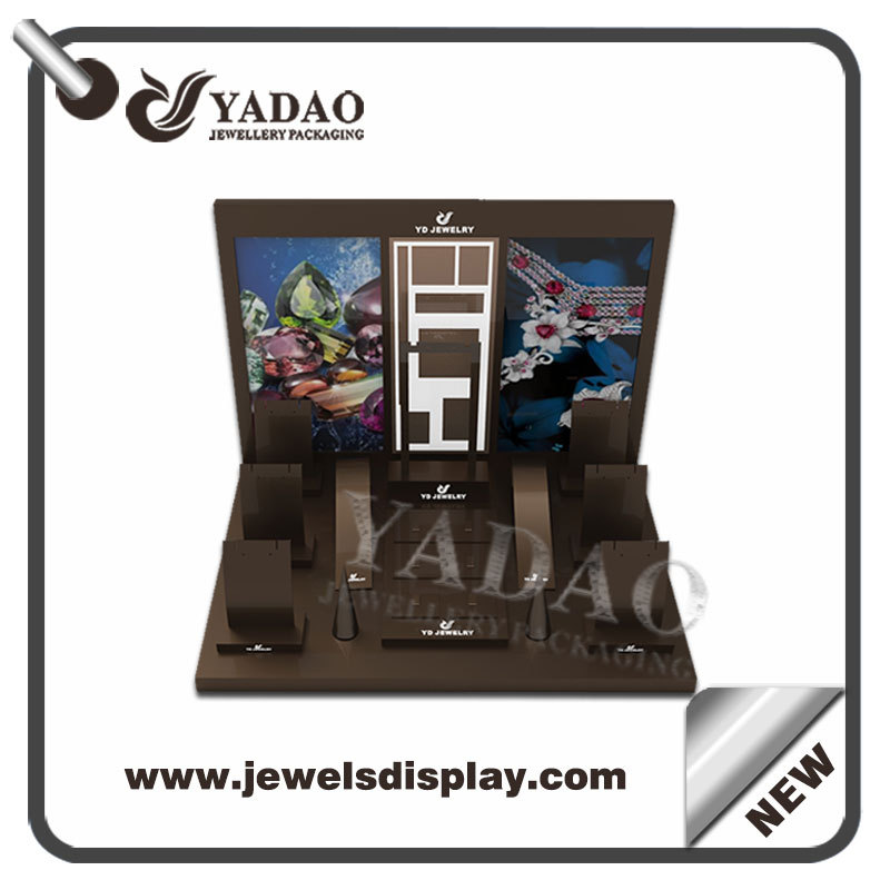 China factory of Brown color acrylic jewelry displays with custom logo for jewelry shop counter and window showcase acrylic jewellery display