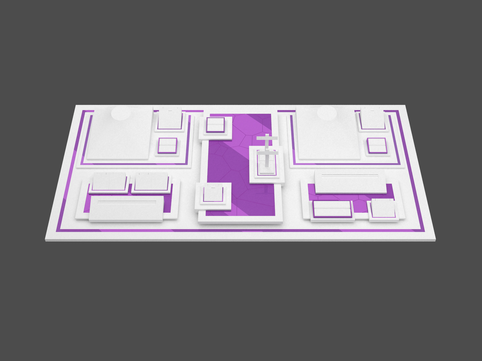 Chinese factory price of economic promotional purple acrylic and white leather jewellery shop counter and tradeshow cabinet jewelry display pedestal for diamond and crystal