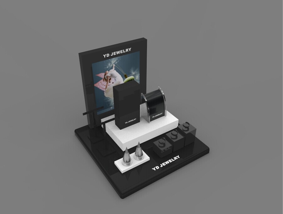 Chinese manufacturer of Custom logo and color jewelry counter and window showcase and exhibitor acrylic jewelry shop displays with sample available