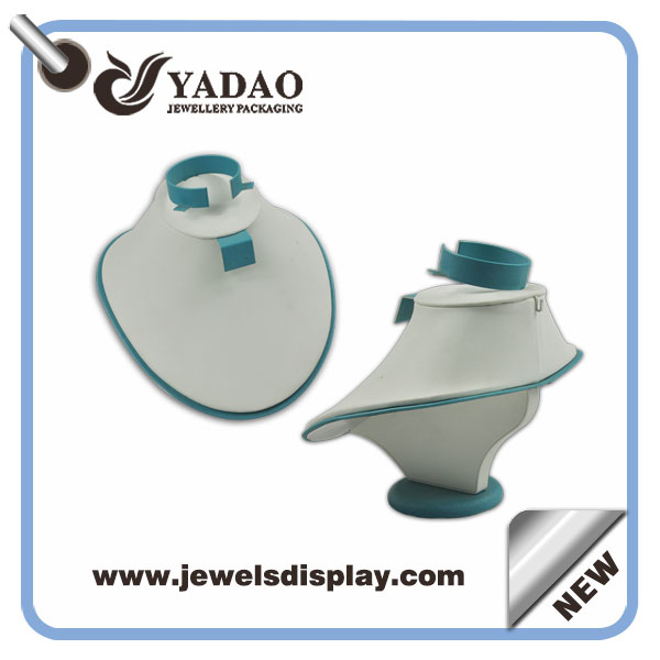 Chinese manufacturer of Economic white and blue leather necklace busts ,necklace display figures ,necklace display form with bracelet and earring props on the top