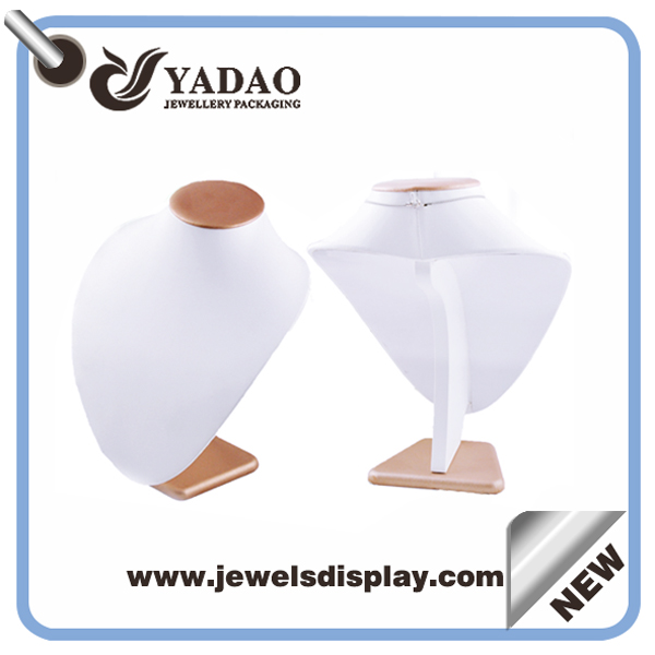 Chinese manufacturer of wood and leatherette necklace display bust , necklace display stand,customized necklace display for jewelry shop counter and window showcase and exhibitor
