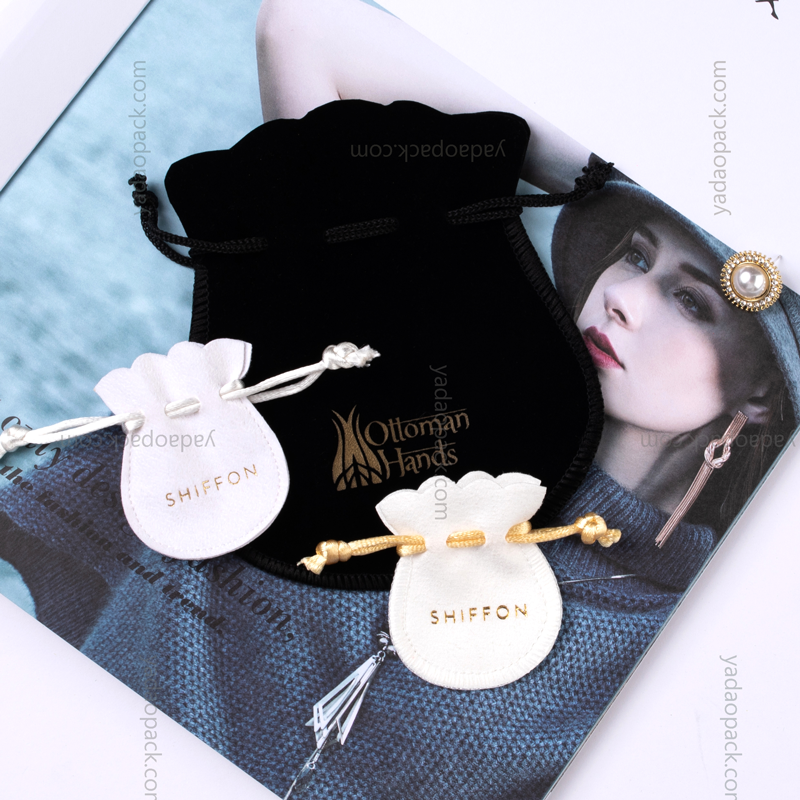 Custom logo printed drawstring white velvet jewelry pouch bag