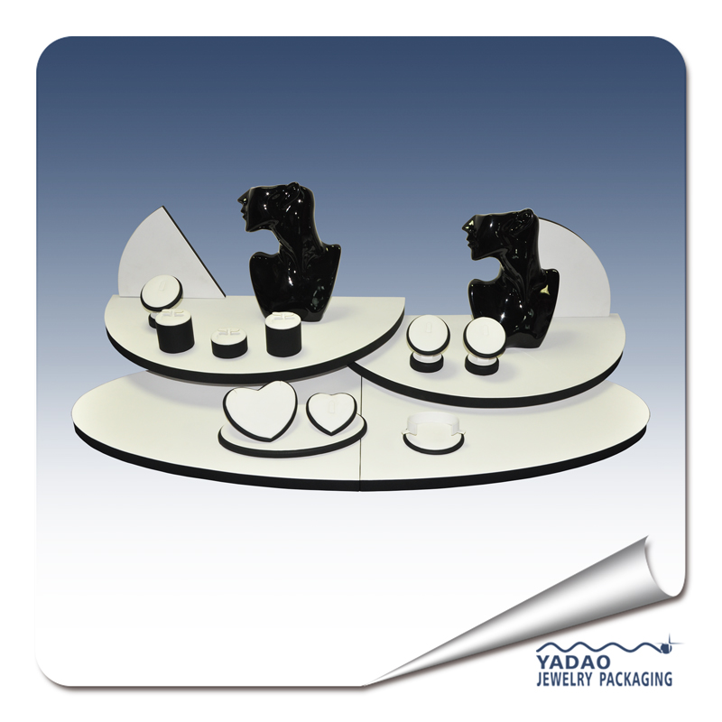 Custom made leatherette jewelry display set with special resin bust suitable for window display.