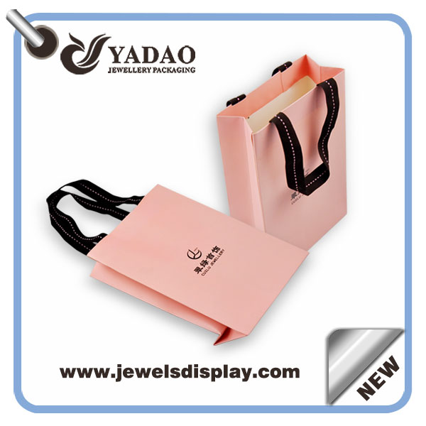 Custom printing pink packaging jewelry bags jewelry shopping bags jewelry hand bags for jewelry shop counter party favors