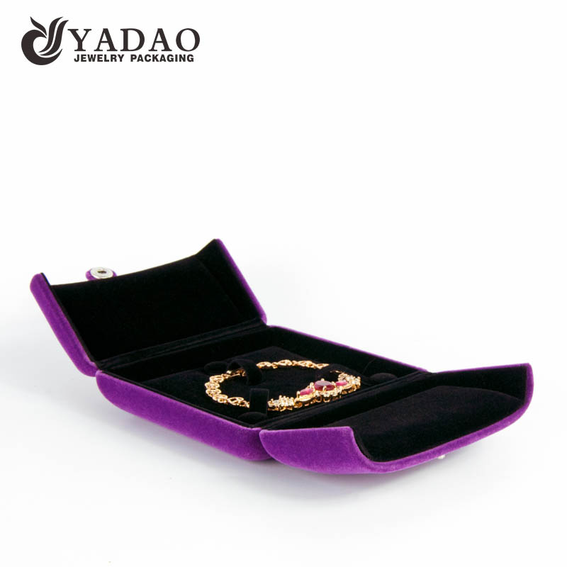 Customized handmade velvet pendant package box with raised pad for displaying necklace with logo printed.