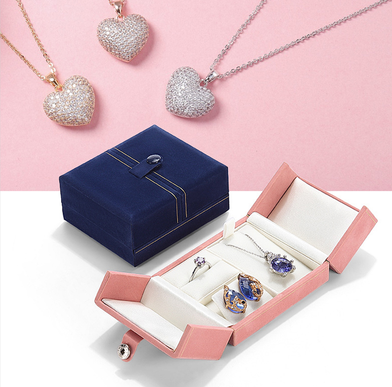 Elegant Double Open Box Velvet Box Jewelry Set Box Ring Earring Storage Box Necklace Jewelry Gift Box
