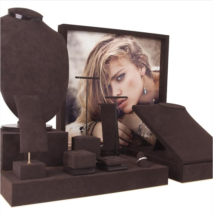 Fashion Women Grey & Black Leatherette Display Set Jewelry Display Stand Showcase