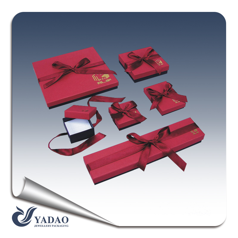 Fine jewelry paper packing box with ribbon for jewelry store and jewelry packaging
