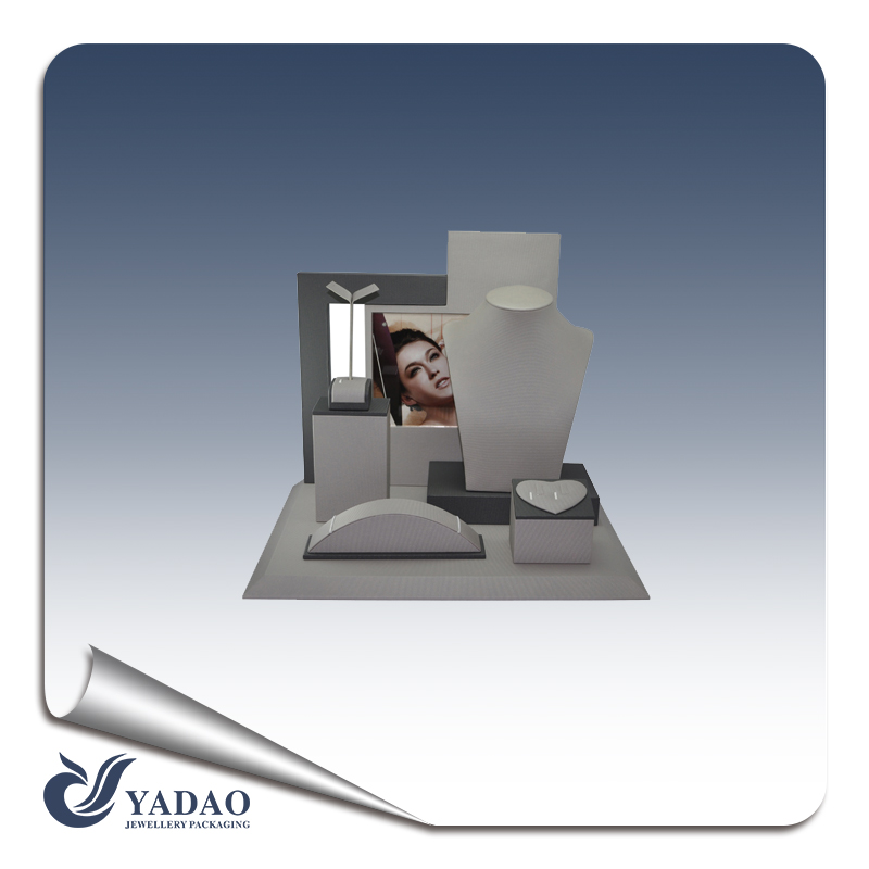 Grey leatherette display set for jewelry store with wedding display stand necklace stand earring stand bracelet stand