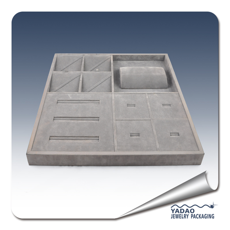 Grey velvet cover jewelry display set tray with good looking for showcase to displaying ring bangle pendant manufacture