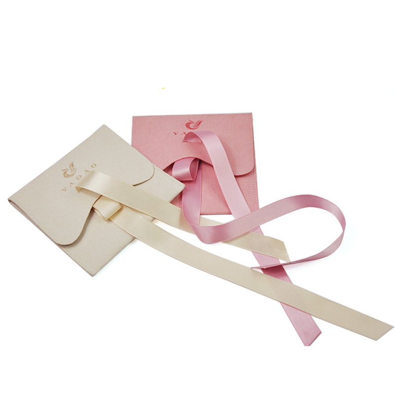 Handmade customize microfiber jewelry pouch jewelry packaging pouch bag with Ribbon Bow for Jewelry