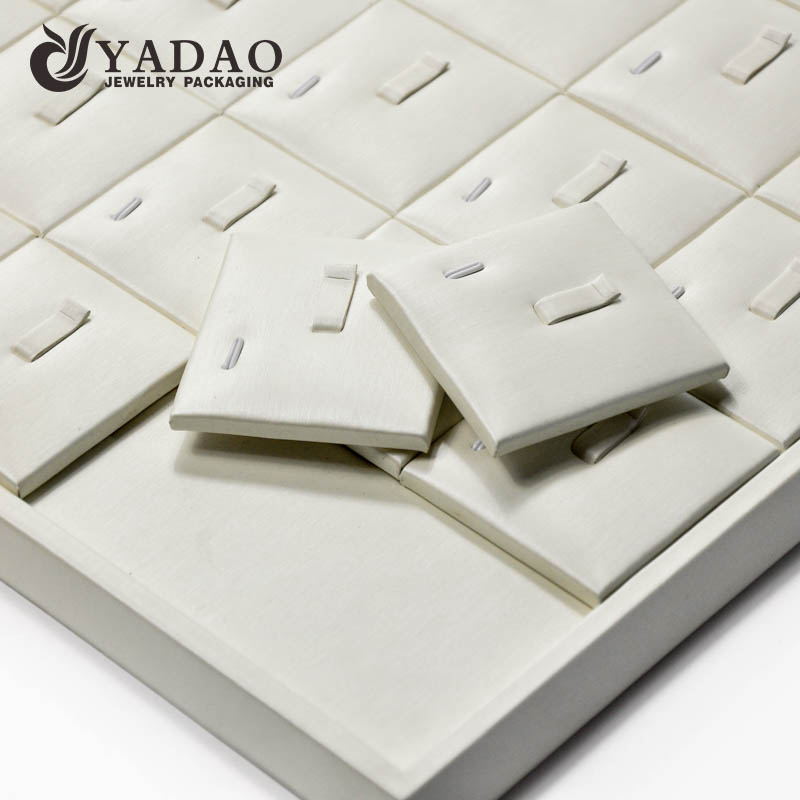 High quality handmade MDF ring display tray covered with soft leatherette with free logo printing service.