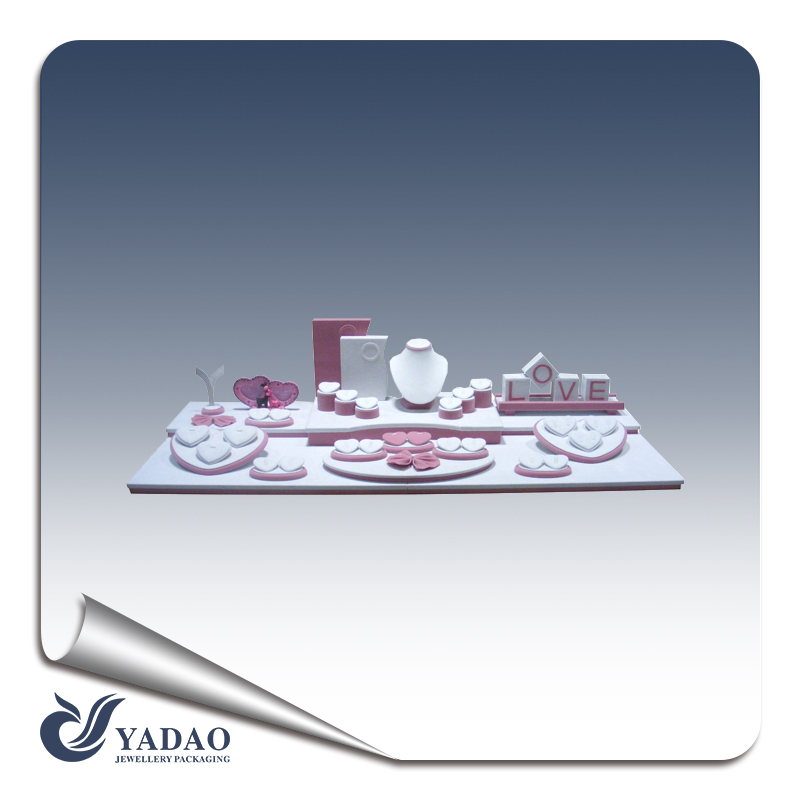 Love or wedding theme MDF + PU leather jewelry display set for jewelry display showcase