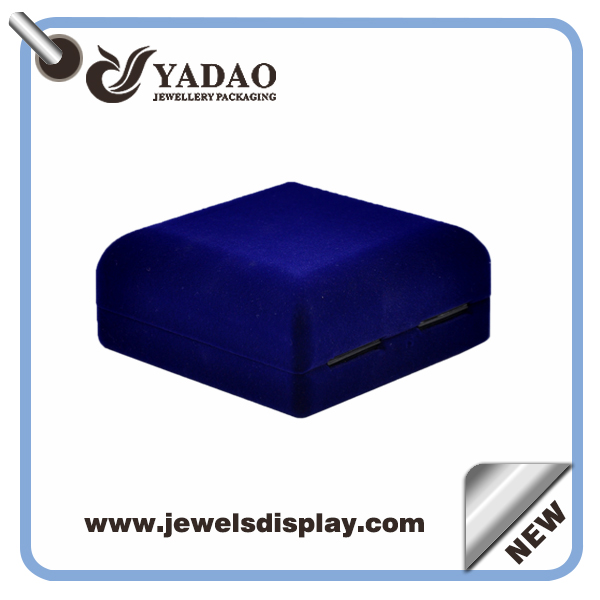 Luxury blue custom jewelry gift boxes with gold hot stamping logo and soft touch velvet insert packing box