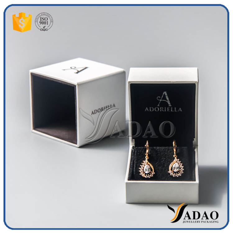 Luxury suitable price white handmade high-end customized  wholesale leather paper box with outside cover for ring necklace pendant earring