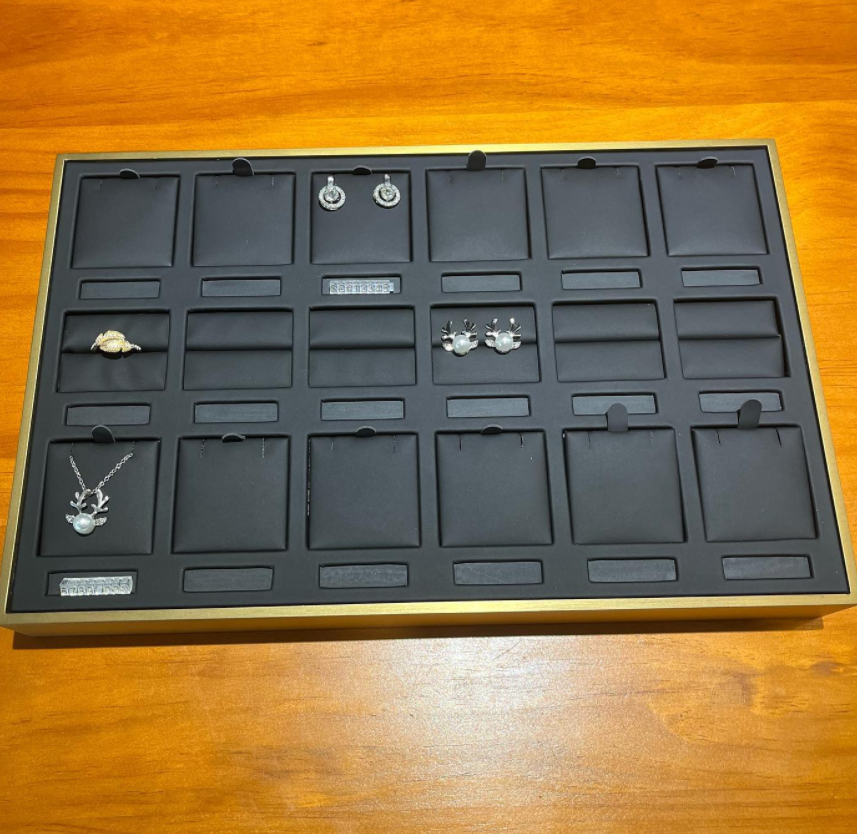 Metal stackable jewelry display tray ring bracelet leather tray removable  multifunctional pad with price tag