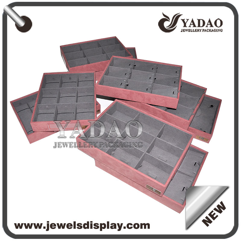 Bello durevole equisite lusso buon prezzo designable grigio e color pesca velluto pelle lino personalizzabile anello ciondolo orecchino display vassoi