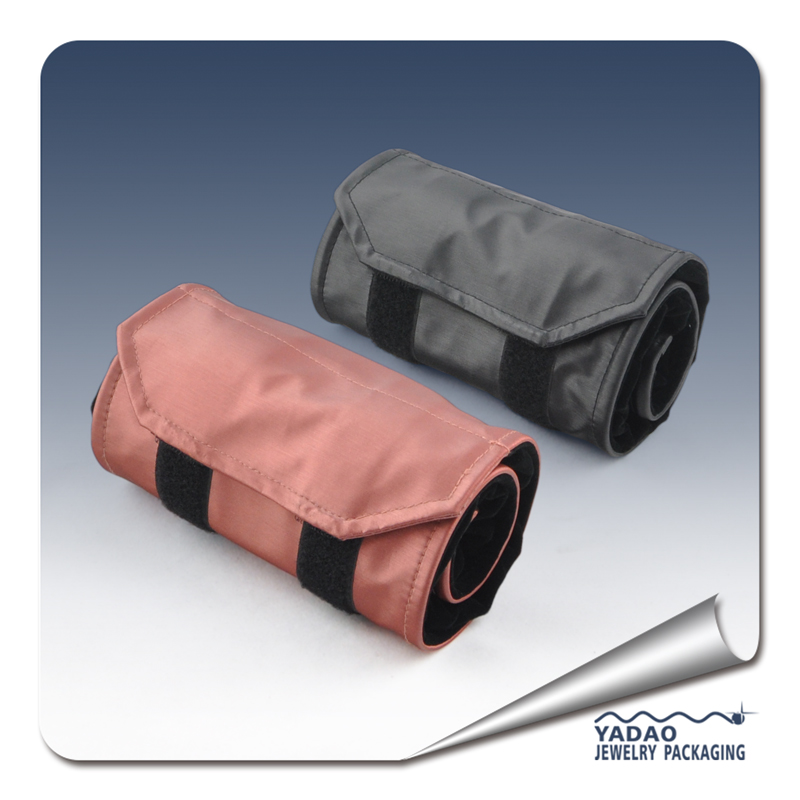 Portable velvet and fabric travel jewelry roll