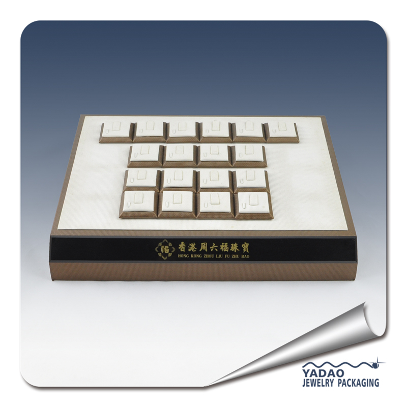 Removable and stackable leather trays with acrylic logo branding jewelry store and counter showcase ring window trays ring exhibitor holders