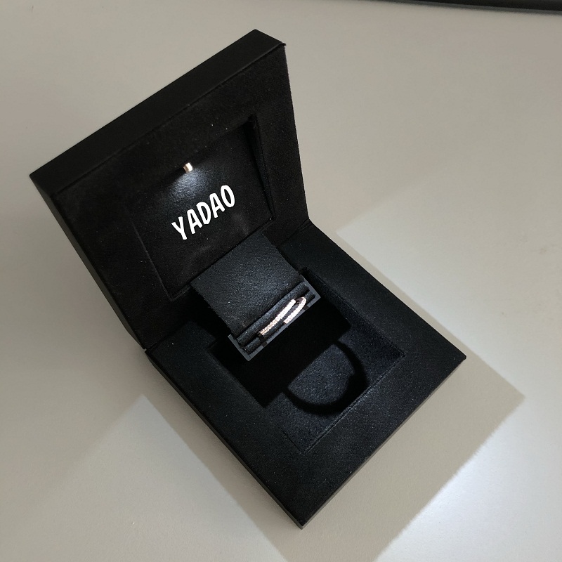 Rubber painting finish touch paper black luxury logo printed ring packaging led light box