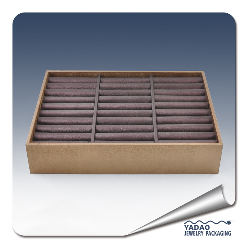Stackable wooden bangle display tray with leather cover wholesales jewelry display tray