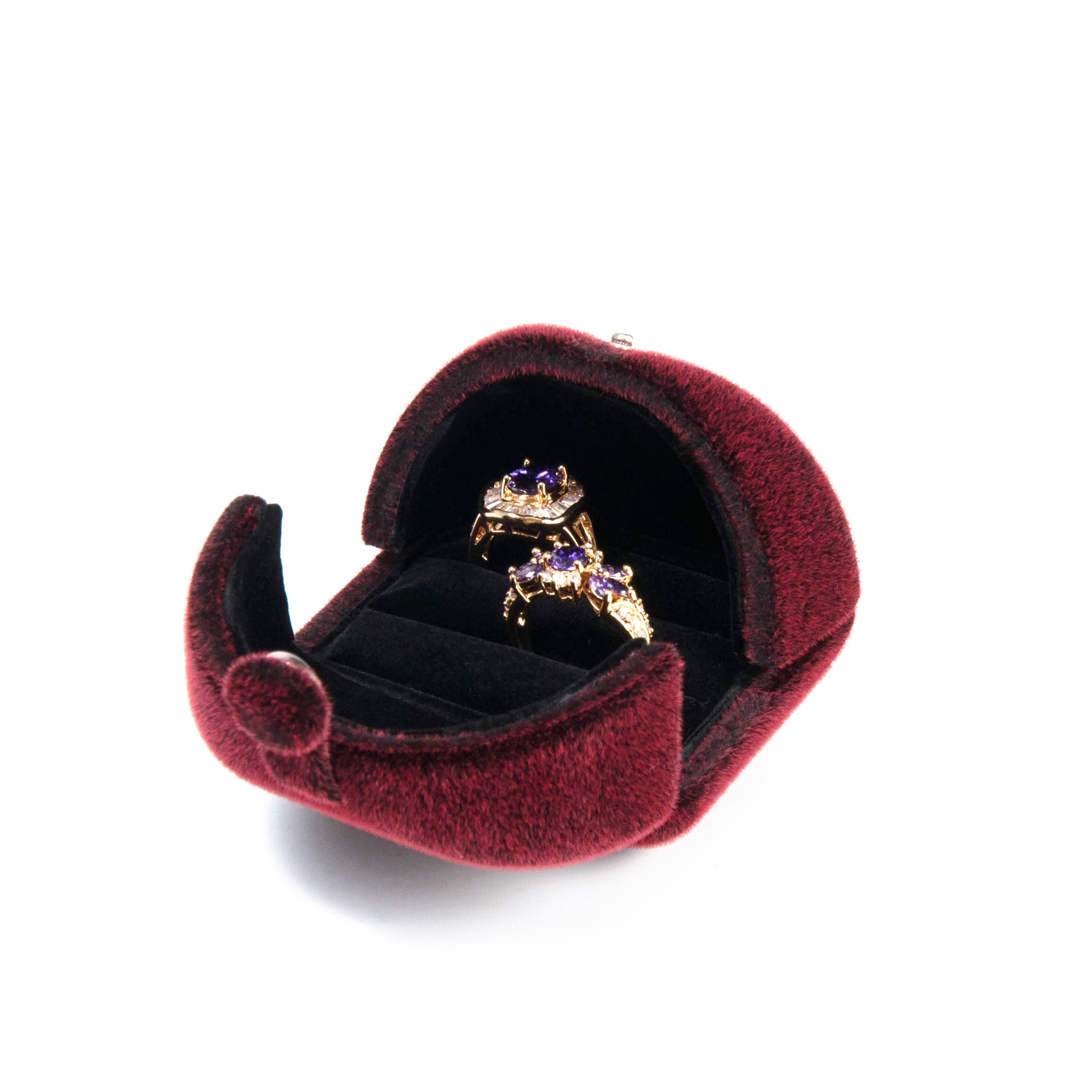 Unique design jewelry packaging box with two sides open for wedding rings