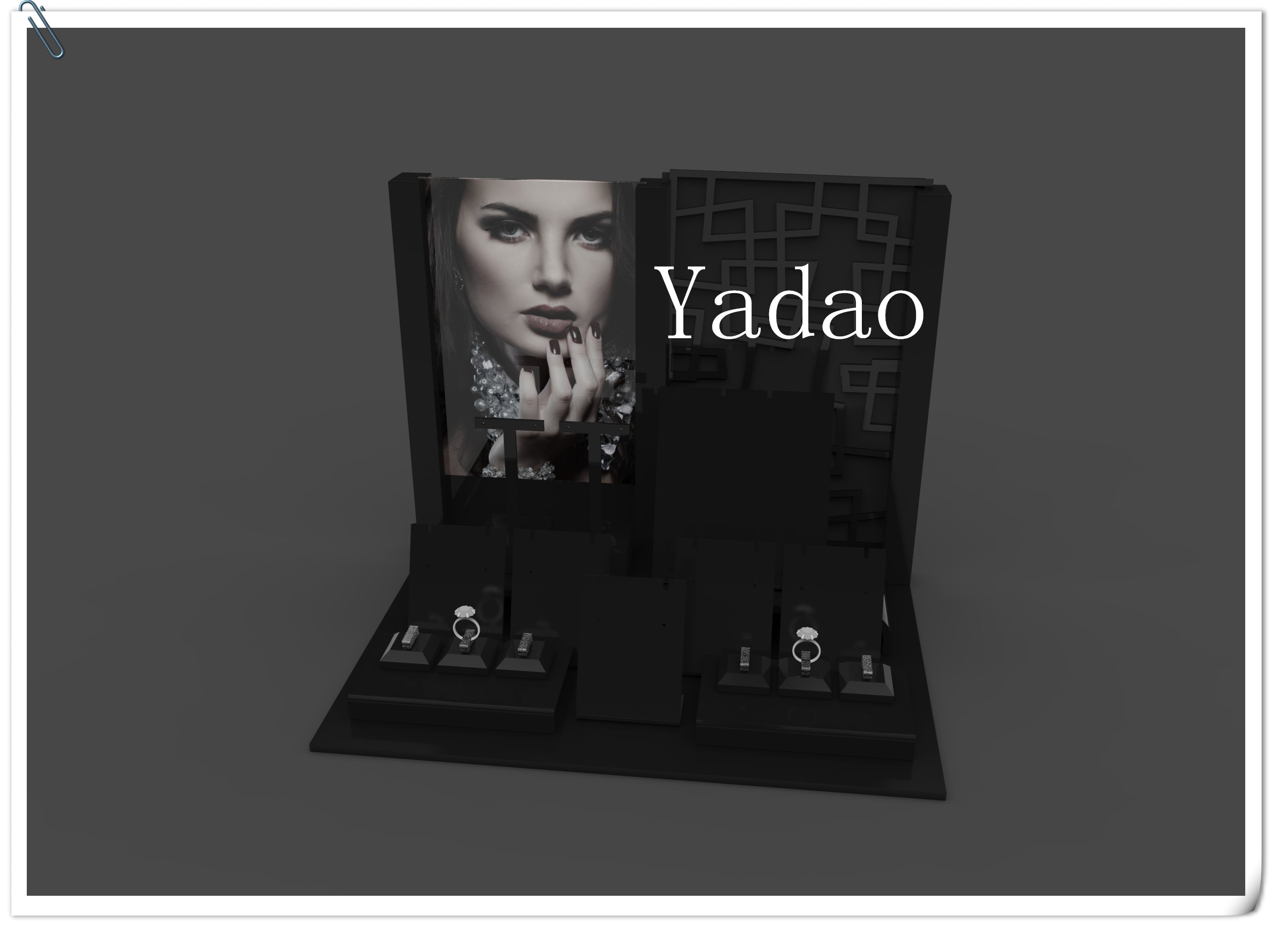 店のカウンターや窓のための卸売カスタムロゴやポスター黒い宝石の出品者の主催者は、黒のアクリルディスプレイを展示