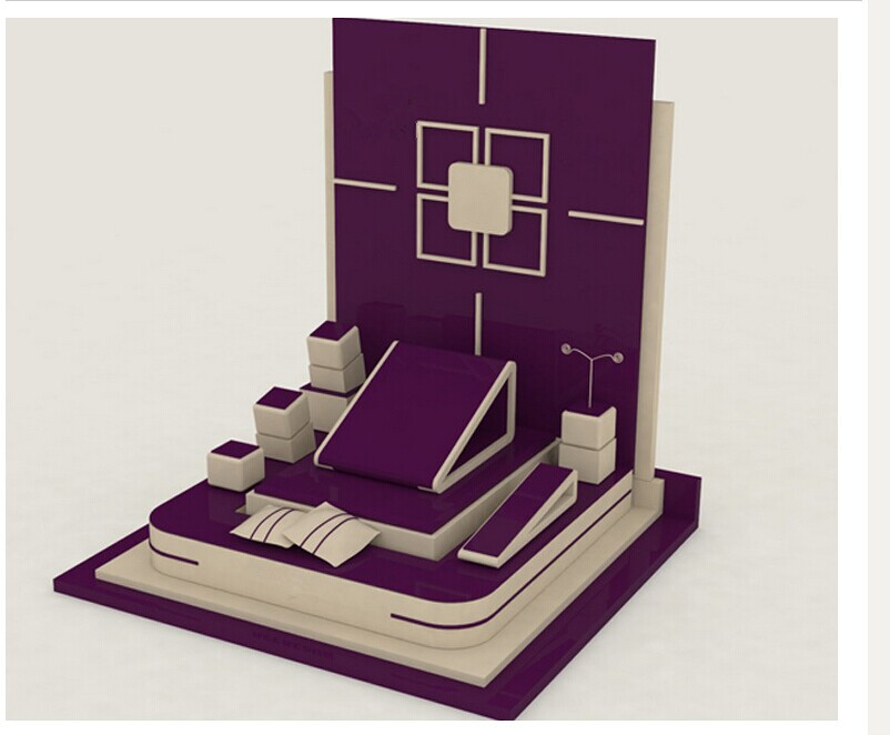 Tecido vitrine de jóias de acrílico atacado design personalizado de fábrica coberto de madeira adereços de exibição de jóias personalizadas para as jóias