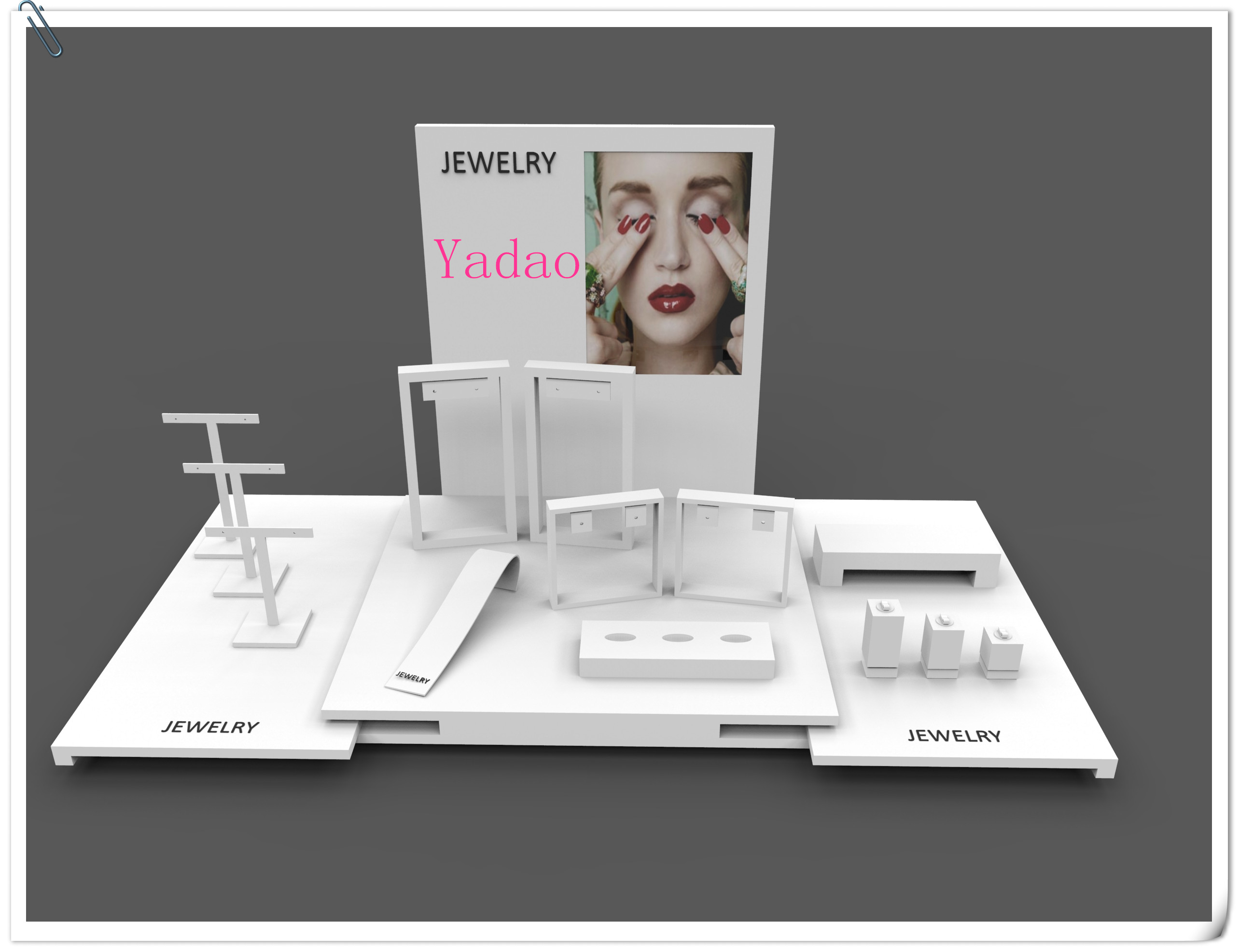 Wholesale factory of jewellery display for ring earring necklace and bracelet showcase white acrylic lacquer jewelry exhibitor