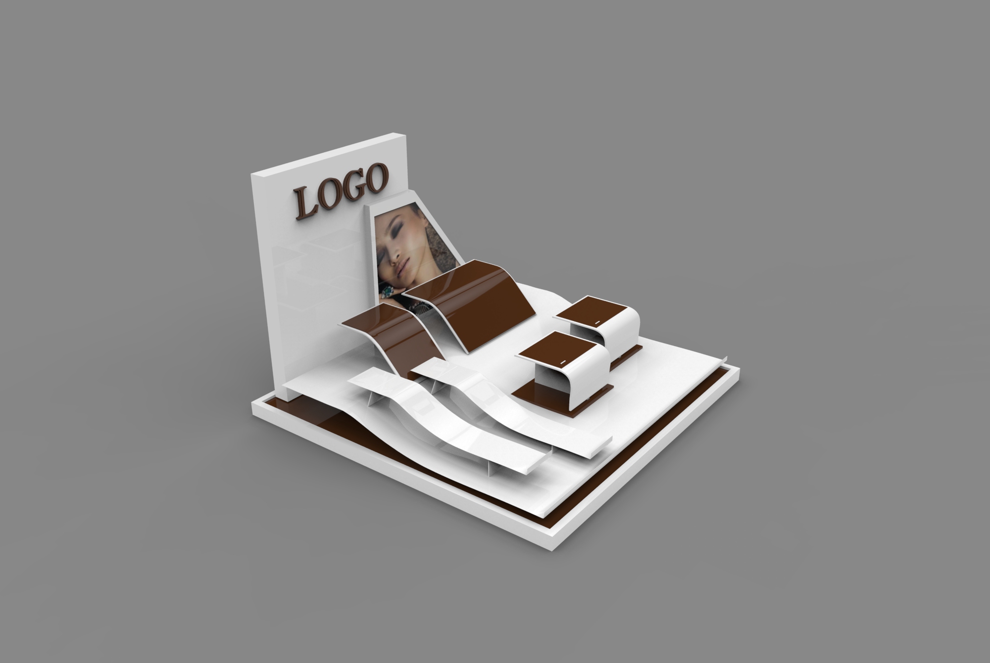 Wholesale white and blue lacquer jewelry display  with custom logo for shop counter and window showcase acrylic jewelry exhibitor