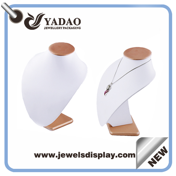 Wooden Bust Jewelry Display good quality modern design Necklace Bust Jewelry Display White PU Leather Pendant Display Stand