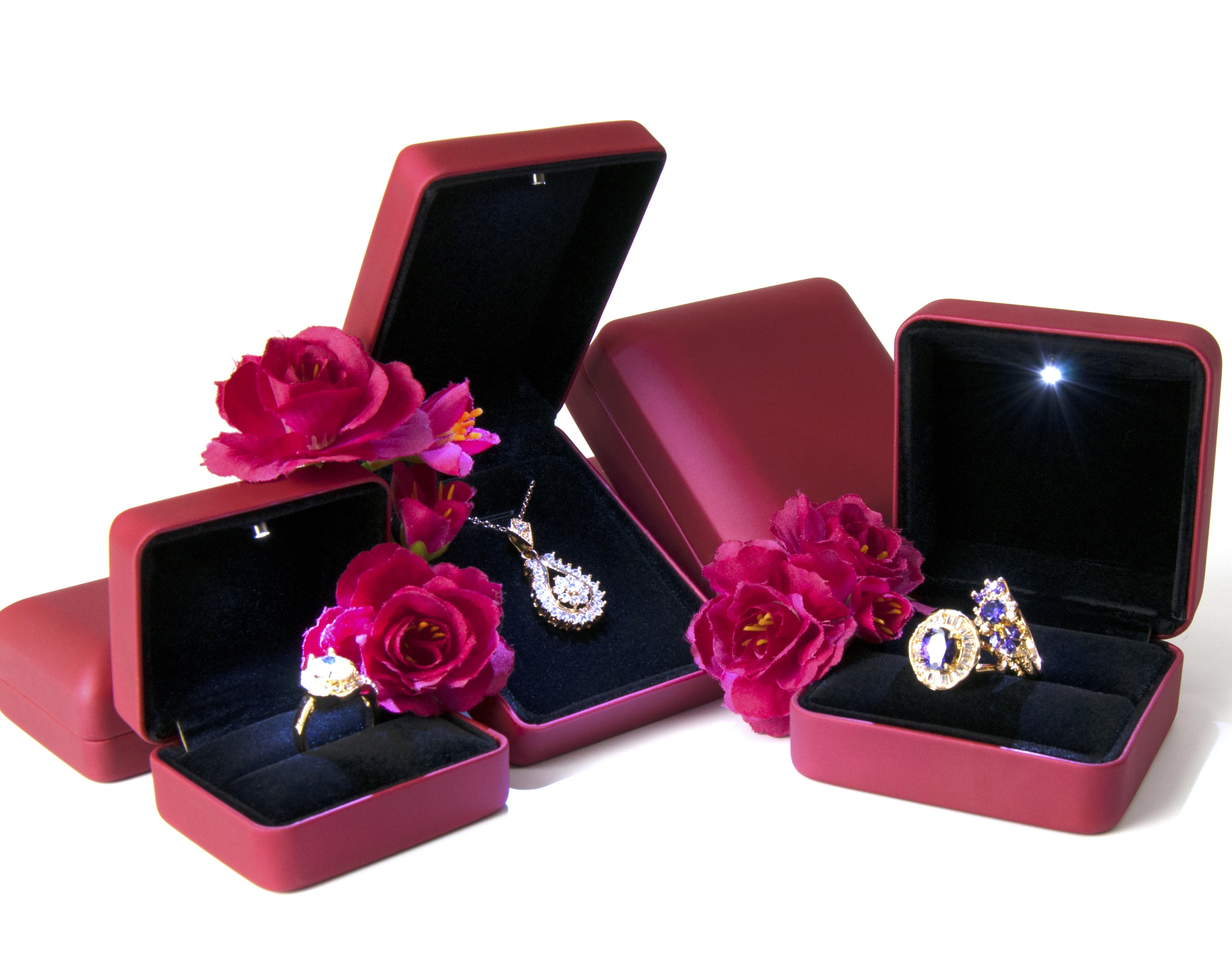 Yadao Luxury Red Plastic Box Sets with Led Light Jewelry Led Box