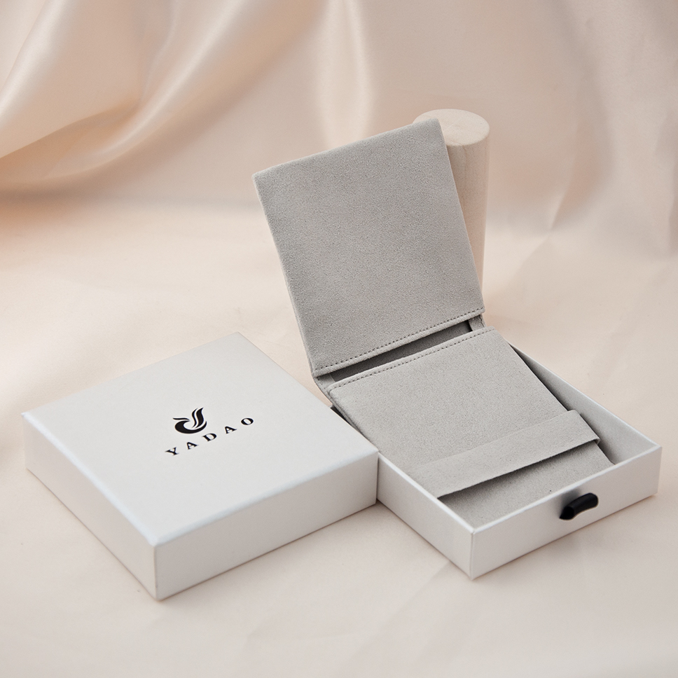 Yadao customized drawer paper box with double pockets microfiber to be a set for jewelry packaging
