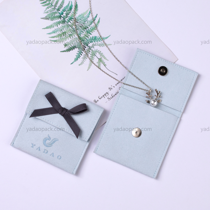 Yadao light blue microfiber pouch double pockets bag with magnet closure for jewelry packaging