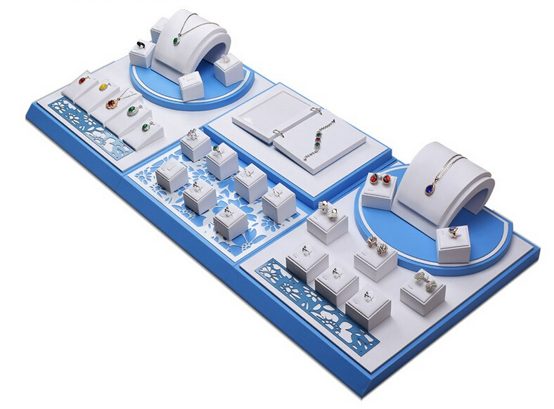 attractive pu leather color combination wooden jewelry displays for fine jewelry counter displays customize