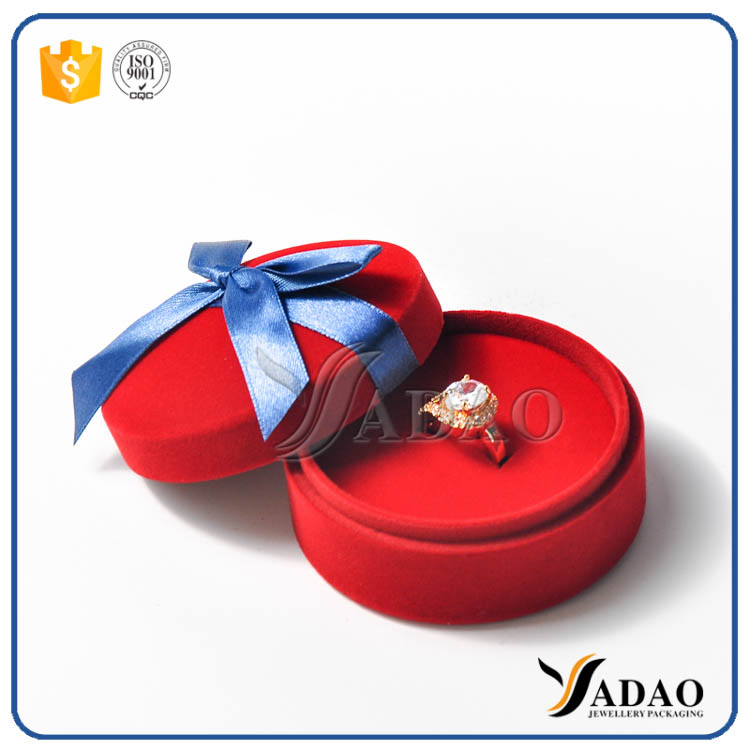 attractive romantic cute warm round modesty red  flocking box with blue ribbon for child jewels wholesale from Yadao