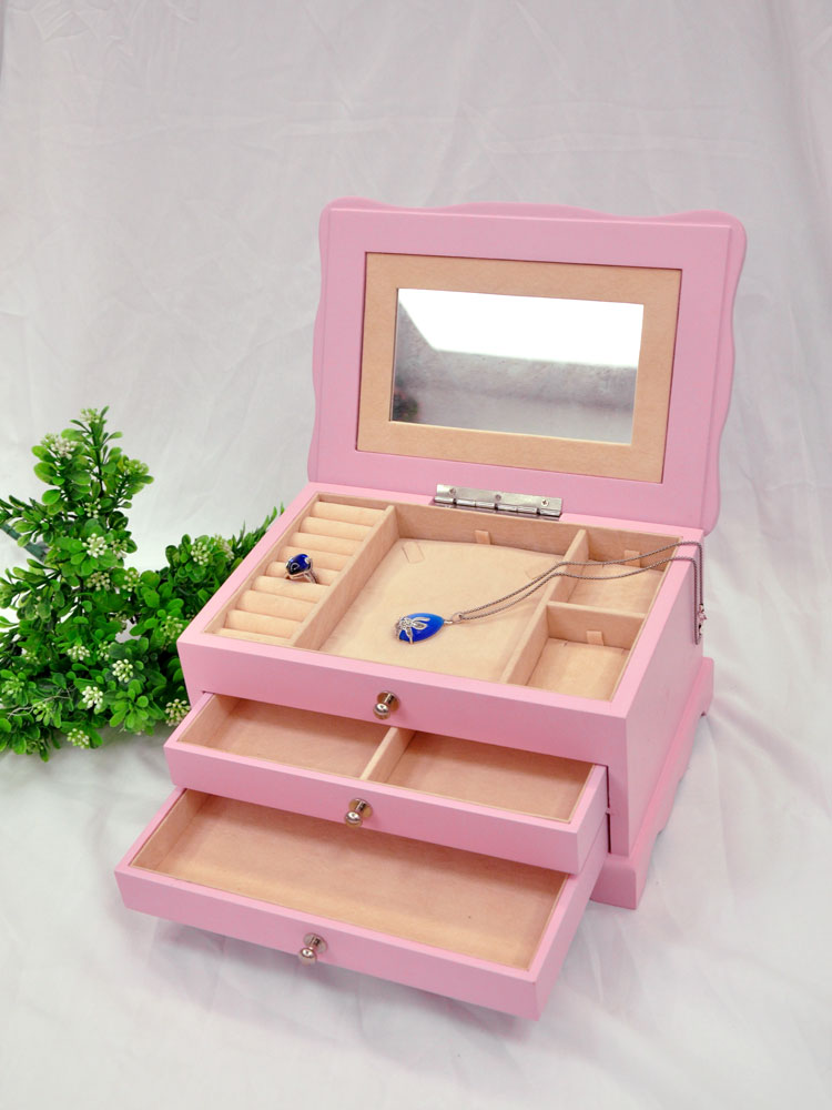 belle laque boîte de rangement à bijoux en bois avec miroir