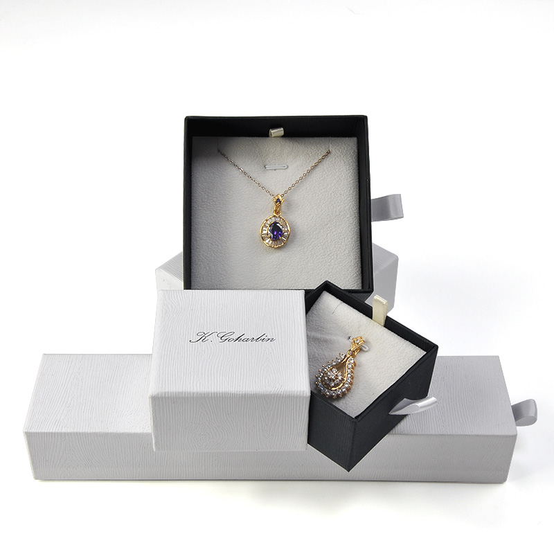 black drawer box jewelry paper box free logo with customized movable insert